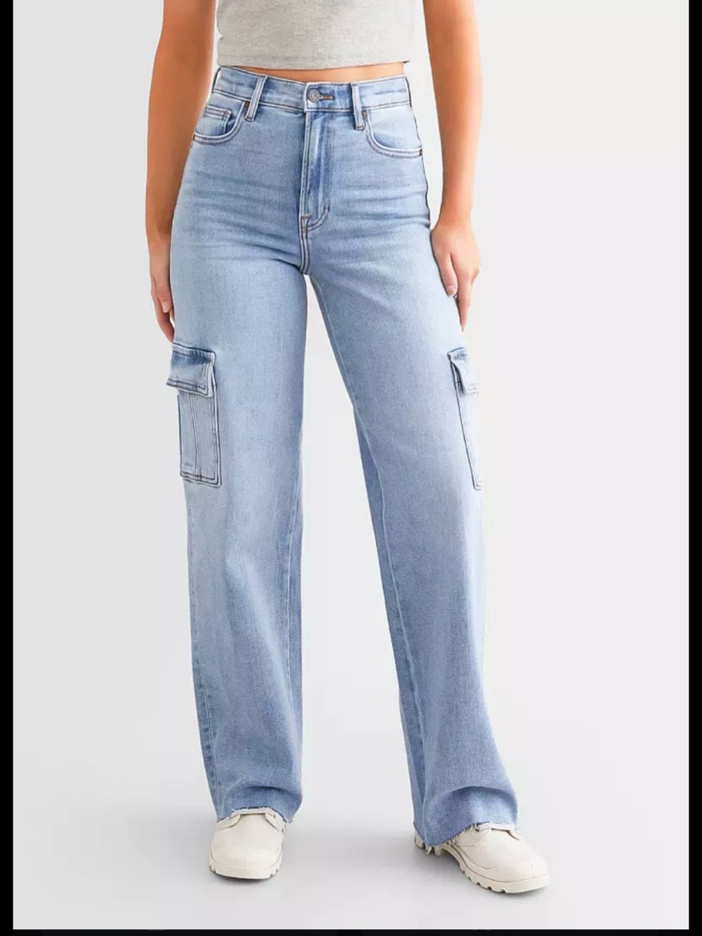 Light Blue Cargo Bootcut Jeans - Unknown Brand